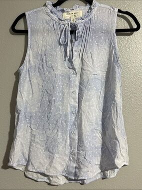 cloth & stone by anthropology Pale Blue Sleeveless Tie-Neck Dot Blouse